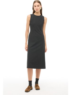 Perspective Antrasit Çizgili Midi Elbise