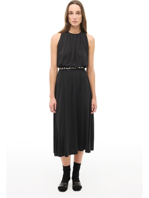 Perspective Siyah Bisiklet Yaka Slim Fit Uzun Elbise