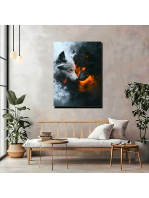 Artprinta Siyah & Beyaz Kurt Kanvas Tablo – Güç, Zıtlık ve Ruhun Dengesi