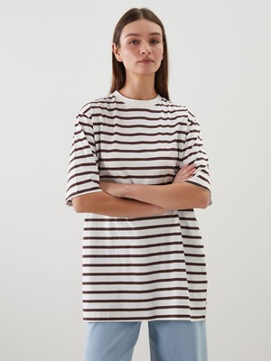 Lc Waikiki Yeni Sezon Bisiklet Yaka Çizgili Kadın Tişört