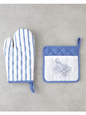 Özbience Şık Polyester Mutfak Seti 2'li Beyaz ve Lacivert, 17X30 ve 20X20 cm