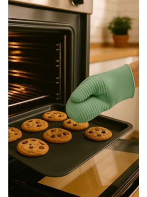 Özbience Yeşil Profesyonel Isıya Dayanıklı Silikon Fırın Eldiveni, Güvenli ve Dayanıklı