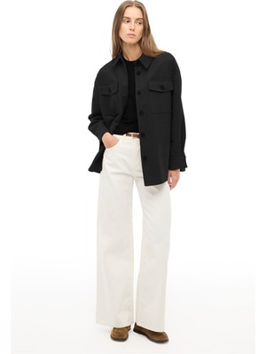 Perspective Angels Regular Fit Standart Boy Düşük Kollu Gömlek Yaka Siyah Mont