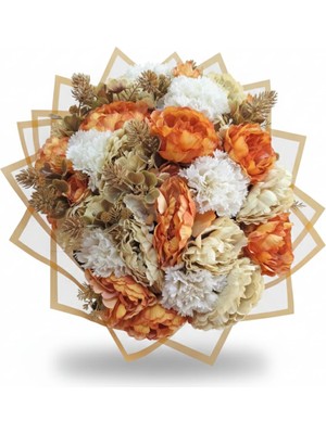 Birlik Elegant Karma Buket - Turuncu ve Krem Tonlarında Hediyelik Şakayık-Karanfil Buketi