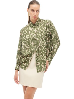 Perspective Yeşil Klasik Yaka Leopar Gömlek