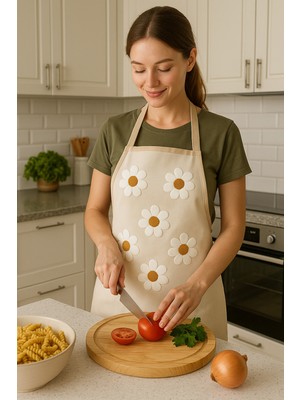 Özbience Papatya Desenli Nakışlı Mutfak Önlüğü 50X70 Cm, Şık ve Kullanışlı Tasarım