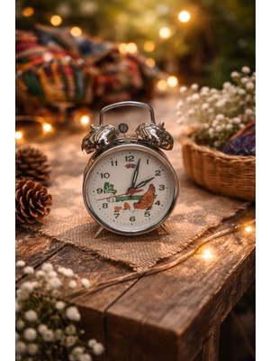 Seymen Bıçakçılık Horozlu Kurmalı Masa Saati Retro Vintage Tasarım Mekanik Alarmlı Kücük Boy