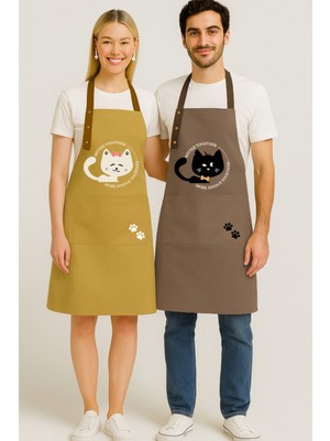 Özbience Hardal ve Kahve Renkli 2'li Mutfak Önlüğü Seti, Leke Tutmaz ve Su Itici