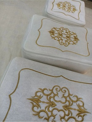 Özbience Kadife Gold Işlemeli 3'lü Bohça Seti, Şenkahveci Tekstil, Nişan ve Düğün Için