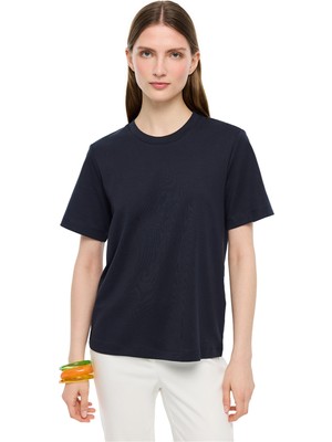 Perspective Makis Lacivert Renk Rahat Kalıp Bisiklet Yaka Takma Kol Tişört