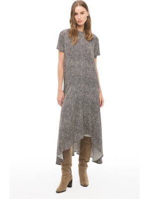 Perspective Siyah Beyaz Puantiye Desenli Midi Elbise