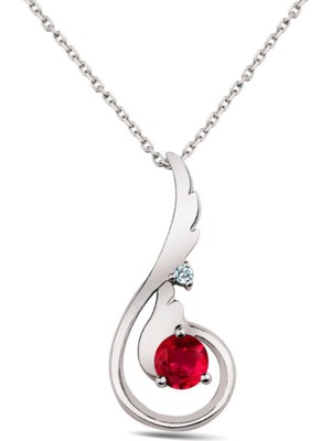 Bella Gloria 925 Ayar 4,56 Gr 0,02 Karat Pırlanta 1,02 Karat Kırmızı Kuartz,  Altın Kaplamalı Pırlanta Kırmızı Kuartz Melek Kanadı Kolye (GPK0007)