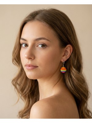 Craftique Renkli Boncuklu Top Küpe – Canlı Renkli Eğlenceli Günlük Kadın / Kız Çocuk Küpe