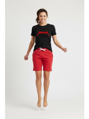 Makiteks 2li Takım Unisex Erkek Kadın Şort Tişört Takım Metallica