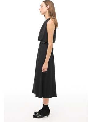 Perspective Siyah Bisiklet Yaka Slim Fit Uzun Elbise