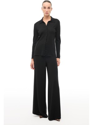 Perspective Siyah Gömlek Yaka Triko Hırka