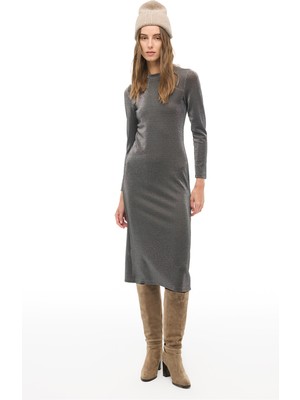 Perspective Siyah Slim Fit Midi Elbise