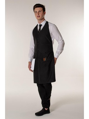 Özbience Siyah Kafe Restoran Yelekli Askılı Önlük, Şık ve Fonksiyonel Tasarım