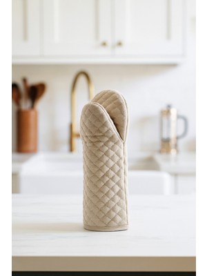 Özbience Yumuşak Bej Fırın Eldiveni, 33 Cm, Güvenli ve Şık Mutfak Aksesuarı