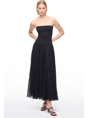 Perspective Siyah Pilise Detaylı Straplez Triko Elbise