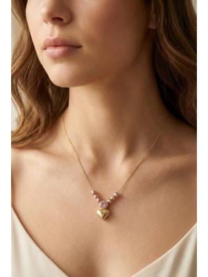 Craftique Pembe Taşlı Dorikalı Kadın Çelik Kalp Kolye – Zarif ve Işıltılı Günlük Şıklık