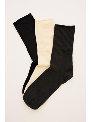 Perspective 3'lü Siyah Antrasit Bej Çorap Seti