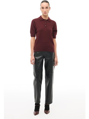 Perspective Bordo Gömlek Yaka Triko Bluz