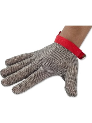 Özbience Dayanıklı Çelik Örgü Kasap Eldiveni, Orta Boy, Kırmızı