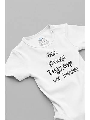 Overoz Beni Yavaşça Teyzeme Ver Bakalım Beyaz Bebek Body Zıbın 5124