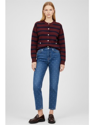 Perspective Bordo Çizgili Triko Hırka