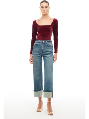 Perspective Bordo Kare Yaka Slim Fit Bluz