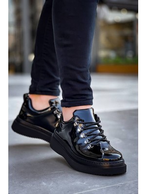 Zapatos Kb-X4 Erkek Günlük Bağcıklı Rugan Spor Sneaker Ayakkabı Rst - Siyah