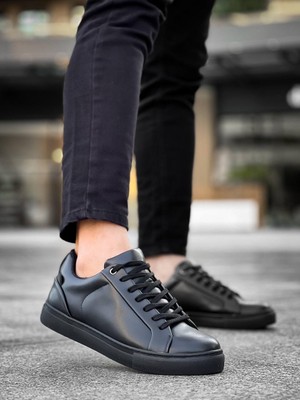 Zapatos Kb-Bx1 Erkek Günlük Bağcıklı Cilt Spor Sneaker Ayakkabı Cst - Siyah