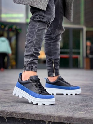 Zapatos KB056 Erkek Günlük Bağcıklı Cilt Süet Spor Sneaker Ayakkabı Csbt - Siyah/mavi