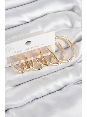 Değirmen Grup Pirinç Halka Model Gold Renk Kadın Set Küpe - Lisinya
