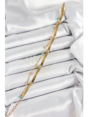 Değirmen Grup 316L Çelik Gold Renk Karışık Renkli Kristal Taşlı 2'li Kadın Bileklik - Lisinya