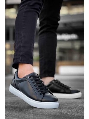Zapatos Kb-Bx1 Erkek Günlük Bağcıklı Cilt Spor Sneaker Ayakkabı Cbt - Siyah