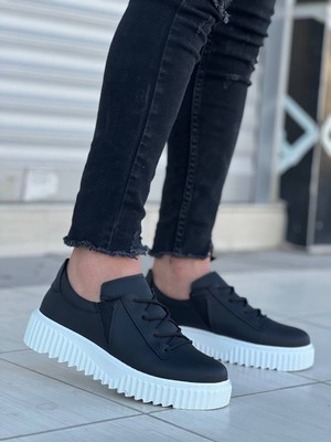 Zapatos KB-X502 Erkek Günlük Bağcıklı Cilt Spor Sneaker Ayakkabı Cbt - Siyah