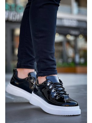 Zapatos Kb-X4 Erkek Günlük Bağcıklı Rugan Spor Sneaker Ayakkabı Rbt - Siyah