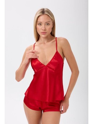Zined Saten Sırtı Açık Şortlu Pijama Takımı