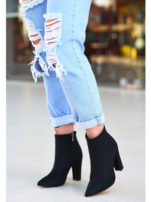 Zengezur Mall Lvsqvr Loora Siyah Süet Topuklu Bot (Numara: 40)