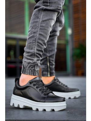 Zapatos KB056 Erkek Günlük Bağcıklı Cilt Spor Sneaker Ayakkabı Cbt - Siyah