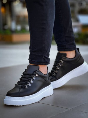 Zapatos Kb-X4 Erkek Günlük Bağcıklı Cilt Spor Sneaker Ayakkabı Cbt - Siyah