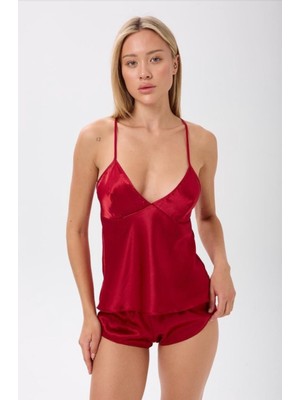 Zined Saten Sırtı Açık Şortlu Pijama Takımı