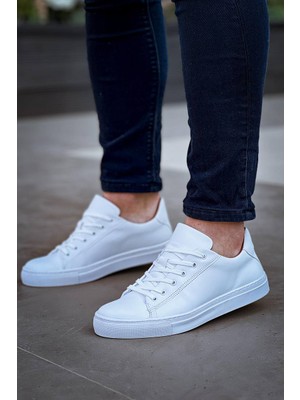 Zapatos KB122 Erkek Günlük Bağcıklı Cilt Spor Sneaker Ayakkabı Cbt - Beyaz