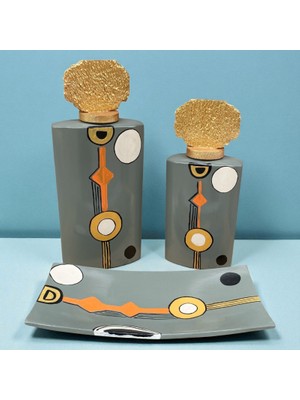 Geometrik Desenli Üçlü Dikdörtgen Seramik Set