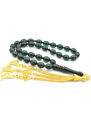 Murty99 Usta İşi Sarı Püsküllü Lacivert Sıkma Kehribar Tesbih Iri Boy