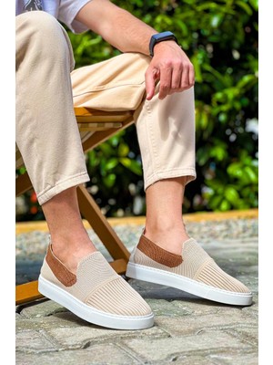 Zapatos KB114 Erkek Günlük Bağcıksız Triko Spor Sneaker Ayakkabı Tbt - Bej/taba