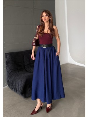 Bejna Kadın Cepli Maxi Boy Kemerli Etek