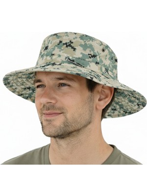 Reva Erkek Kamuflaj Bermuda Şapka – Safari Model, Ayarlanabilir, Yazlık